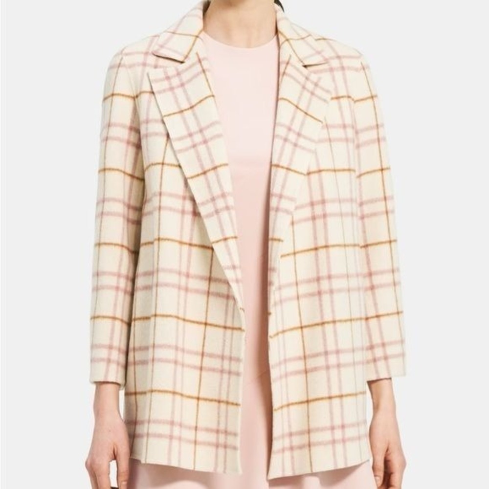 NWT Theory Clairene Wool Blend Ivory Multi Autumn Double Open Jacket Size P / XS
